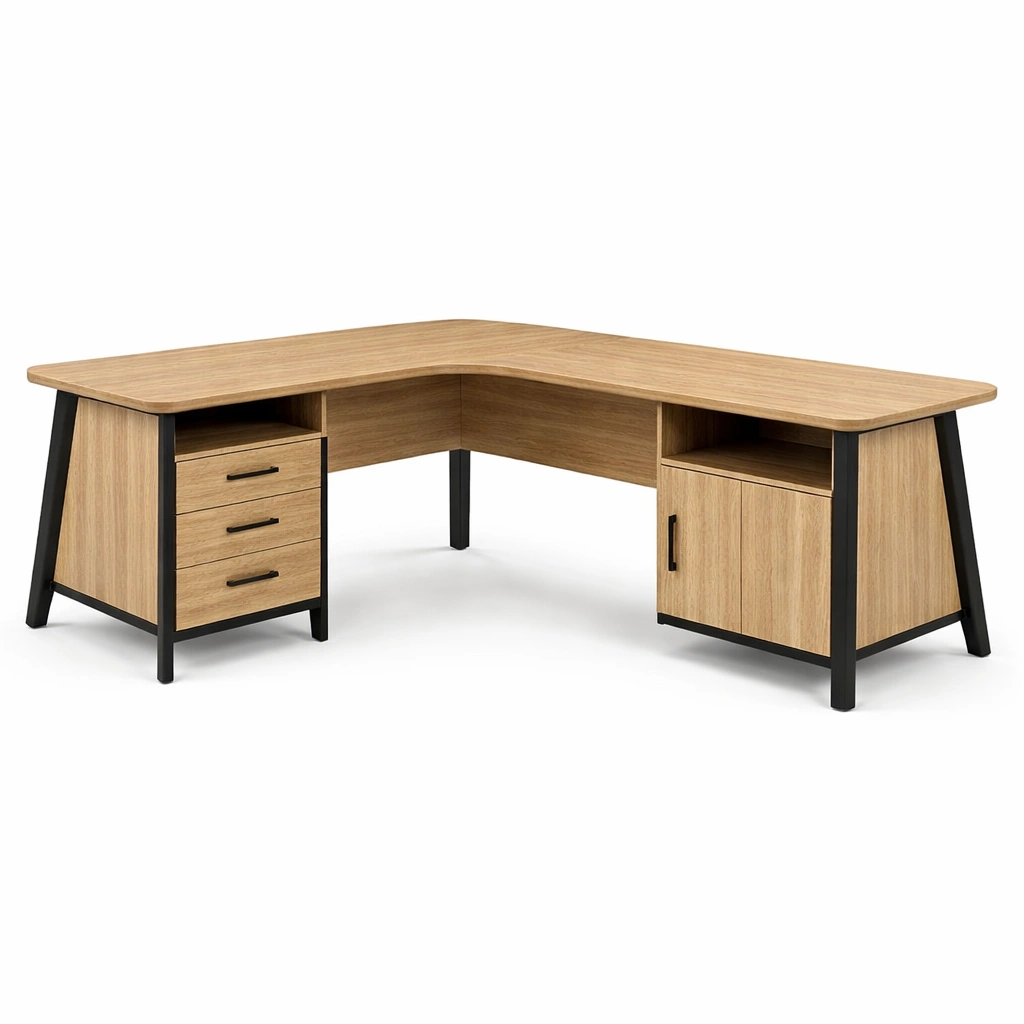 L Schreibtisch Eckschreibtisch Holz Natur Schwarz